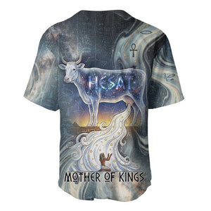 Hesat Celestial Cow Egyptian Baseball Jersey with Mythic Sky Motif in Cosmic Theme