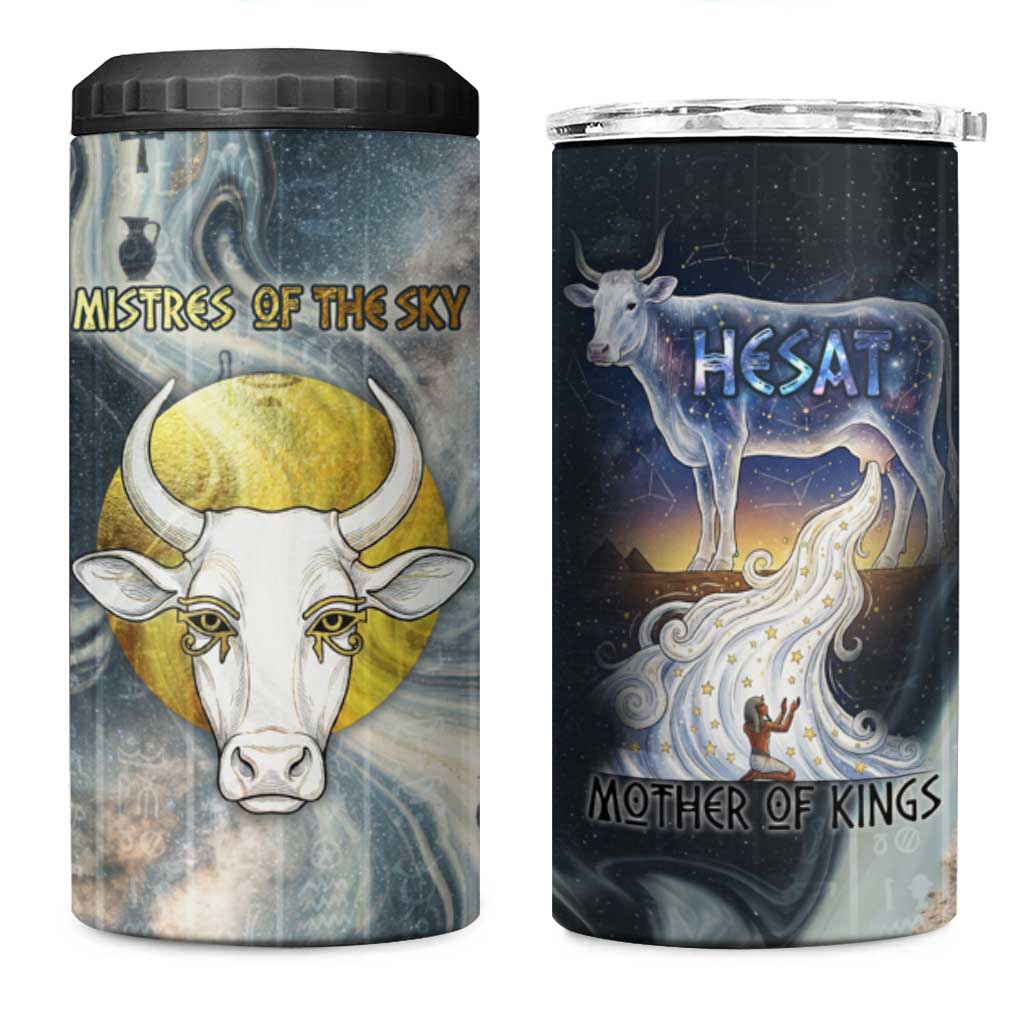 Hesat Celestial Cow Egyptian 4 in 1 Can Cooler Tumbler with Mythic Sky Motif in Cosmic Theme