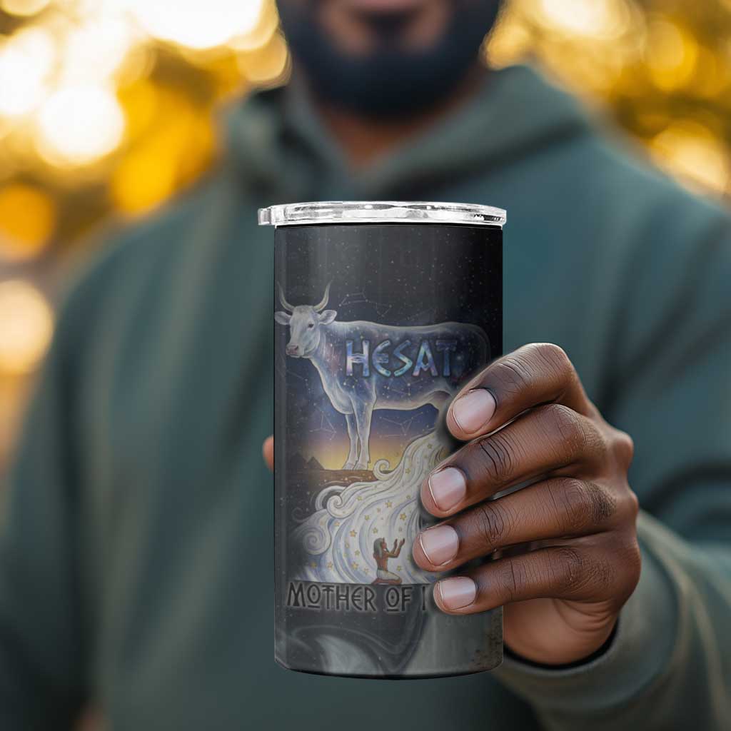 Hesat Celestial Cow Egyptian 4 in 1 Can Cooler Tumbler with Mythic Sky Motif in Cosmic Theme