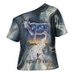 Hesat Celestial Cow Egyptian Cross Shoulder Shirt with Mythic Sky Motif in Cosmic Theme