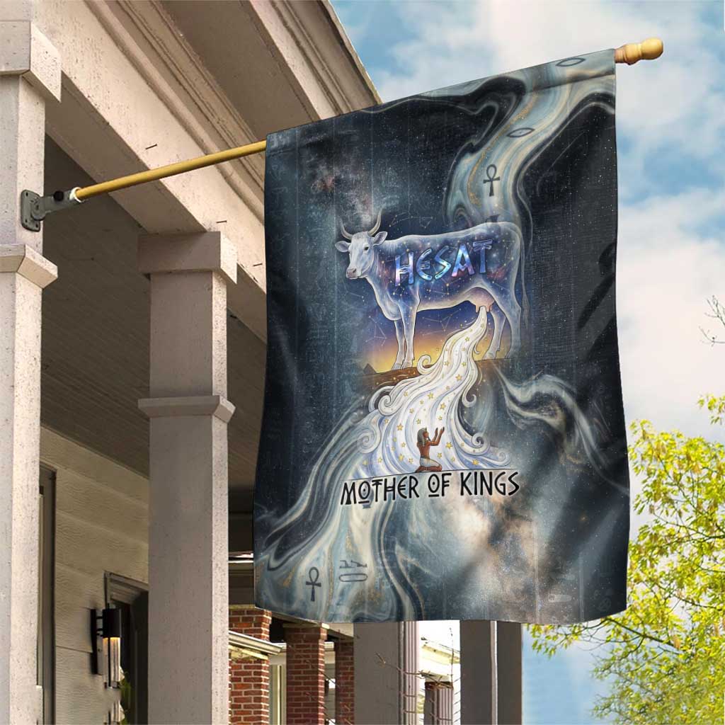 Hesat Celestial Cow Egyptian Garden Flag with Mythic Sky Motif in Cosmic Theme