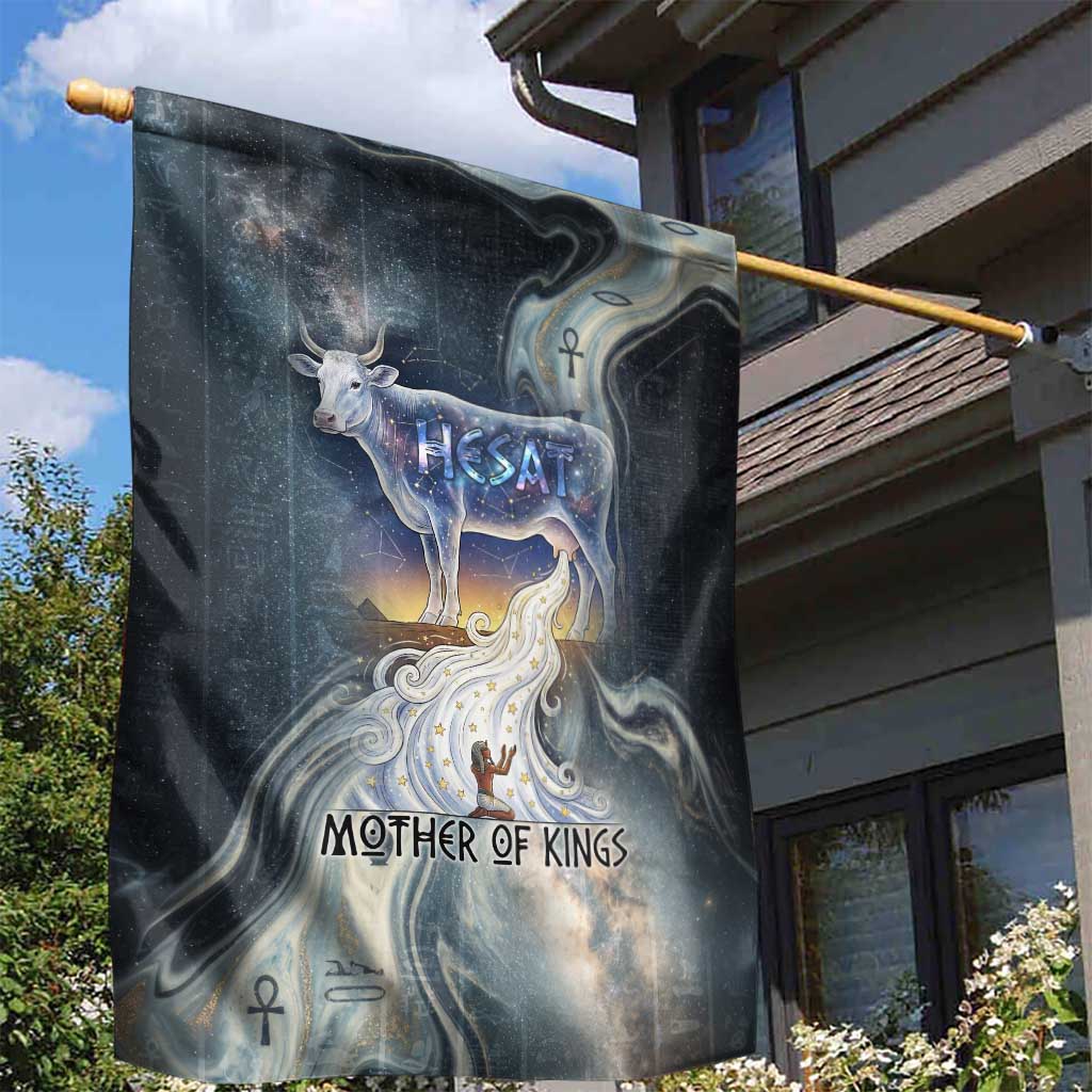 Hesat Celestial Cow Egyptian Garden Flag with Mythic Sky Motif in Cosmic Theme
