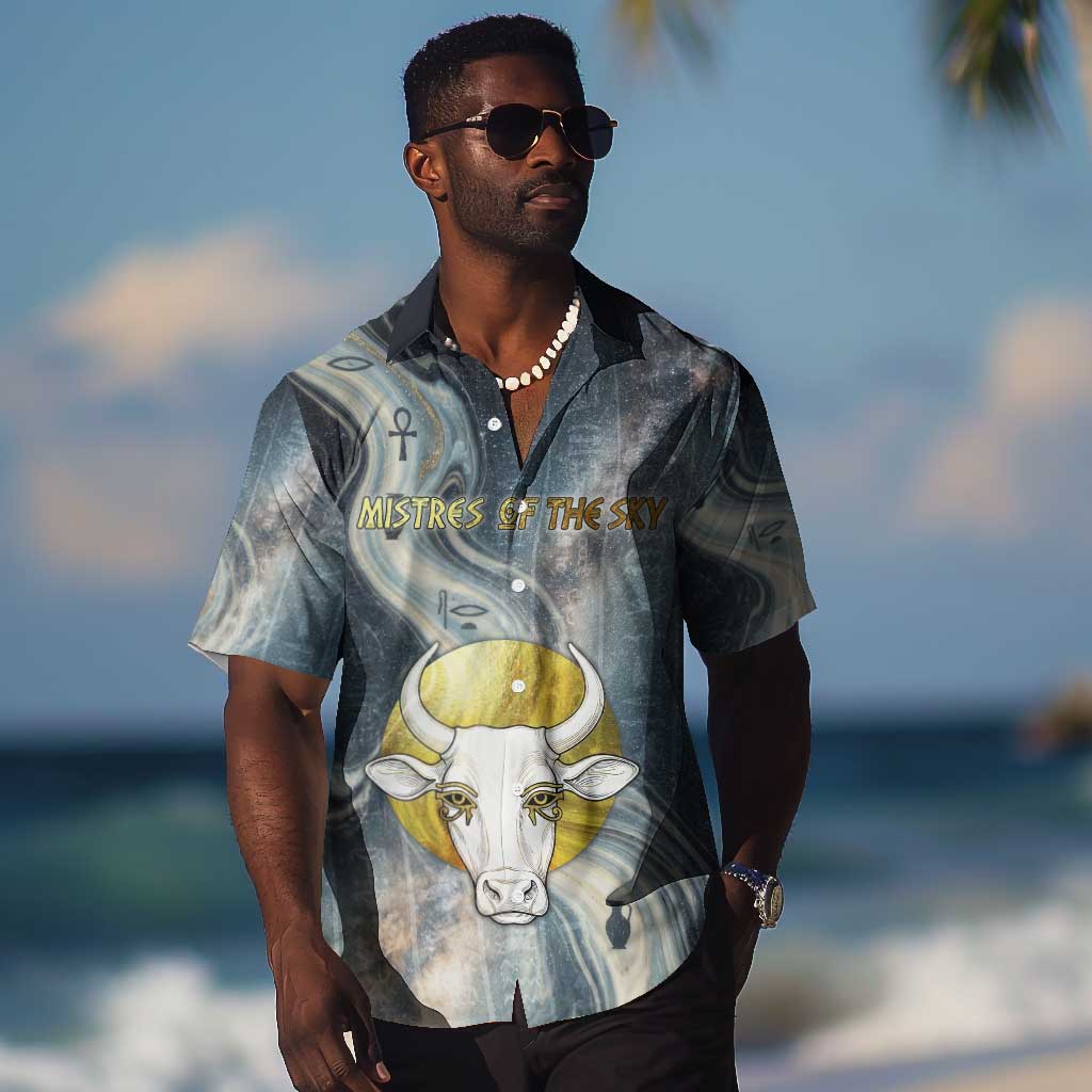 Hesat Celestial Cow Egyptian Hawaiian Shirt with Mythic Sky Motif in Cosmic Theme