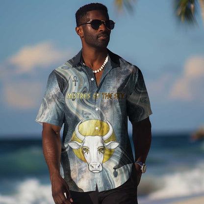 Hesat Celestial Cow Egyptian Hawaiian Shirt with Mythic Sky Motif in Cosmic Theme