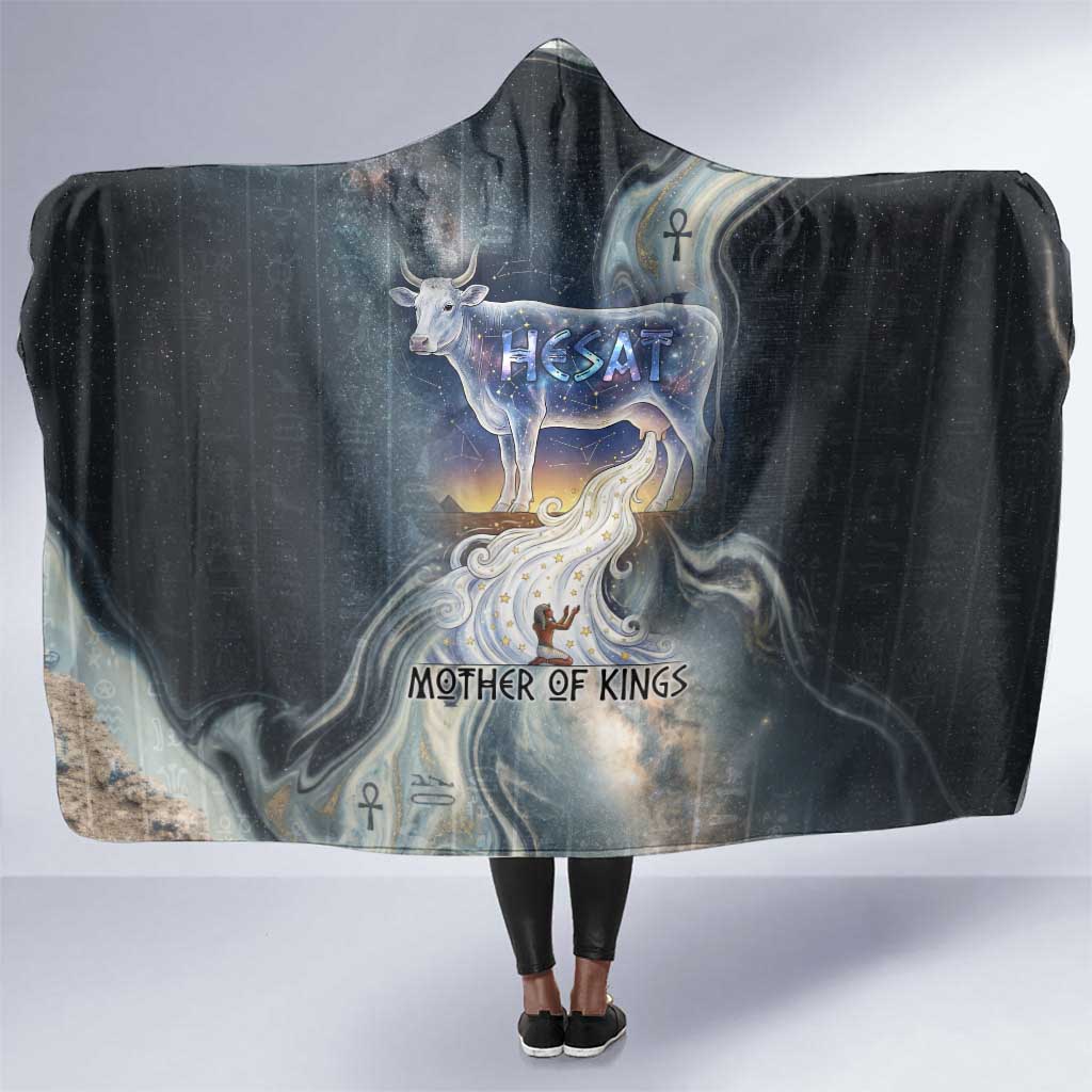 Hesat Celestial Cow Egyptian Hooded Blanket with Mythic Sky Motif in Cosmic Theme