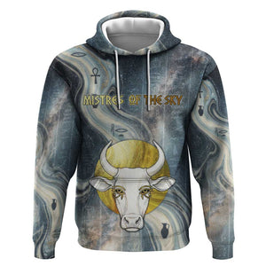 Hesat Celestial Cow Egyptian Hoodie with Mythic Sky Motif in Cosmic Theme