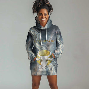 Hesat Celestial Cow Egyptian Hoodie Dress with Mythic Sky Motif in Cosmic Theme