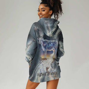 Hesat Celestial Cow Egyptian Hoodie Dress with Mythic Sky Motif in Cosmic Theme