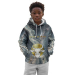 Hesat Celestial Cow Egyptian Kid Hoodie with Mythic Sky Motif in Cosmic Theme