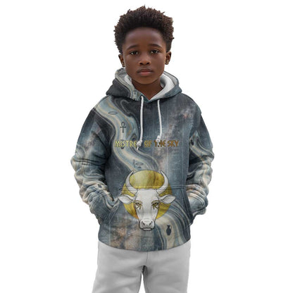 Hesat Celestial Cow Egyptian Kid Hoodie with Mythic Sky Motif in Cosmic Theme