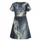Hesat Celestial Cow Egyptian Kid Short Sleeve Dress with Mythic Sky Motif in Cosmic Theme
