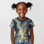 Hesat Celestial Cow Egyptian Kid T shirt with Mythic Sky Motif in Cosmic Theme