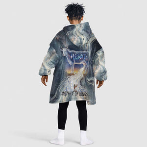Hesat Celestial Cow Egyptian Kid Wearable Blanket Hoodie with Mythic Sky Motif in Cosmic Theme