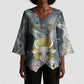 Hesat Celestial Cow Egyptian Kimono Sleeve Blouse with Mythic Sky Motif in Cosmic Theme