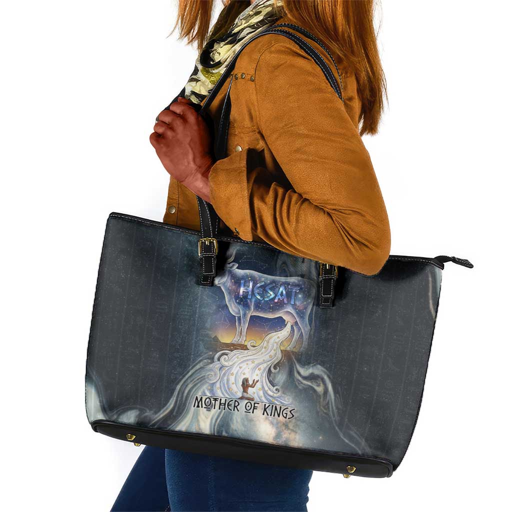 Hesat Celestial Cow Egyptian Leather Tote Bag with Mythic Sky Motif in Cosmic Theme
