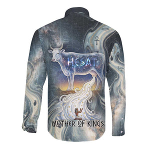 Hesat Celestial Cow Egyptian Long Sleeve Button Shirt with Mythic Sky Motif in Cosmic Theme