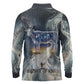 Hesat Celestial Cow Egyptian Long Sleeve Polo Shirt with Mythic Sky Motif in Cosmic Theme