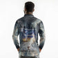 Hesat Celestial Cow Egyptian Long Sleeve Polo Shirt with Mythic Sky Motif in Cosmic Theme