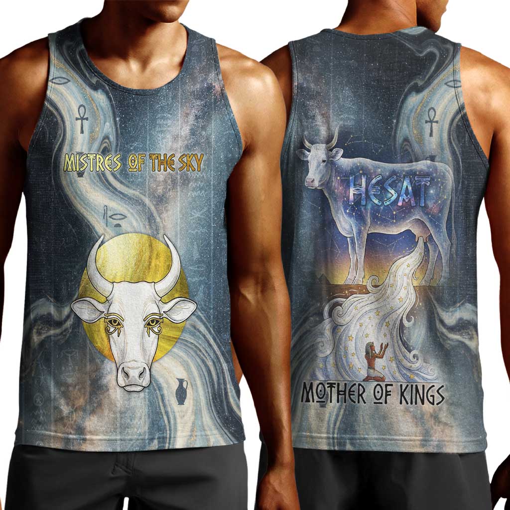 Hesat Celestial Cow Egyptian Men Tank Top with Mythic Sky Motif in Cosmic Theme