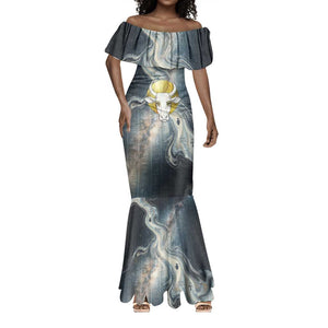Hesat Celestial Cow Egyptian Mermaid Dress with Mythic Sky Motif in Cosmic Theme