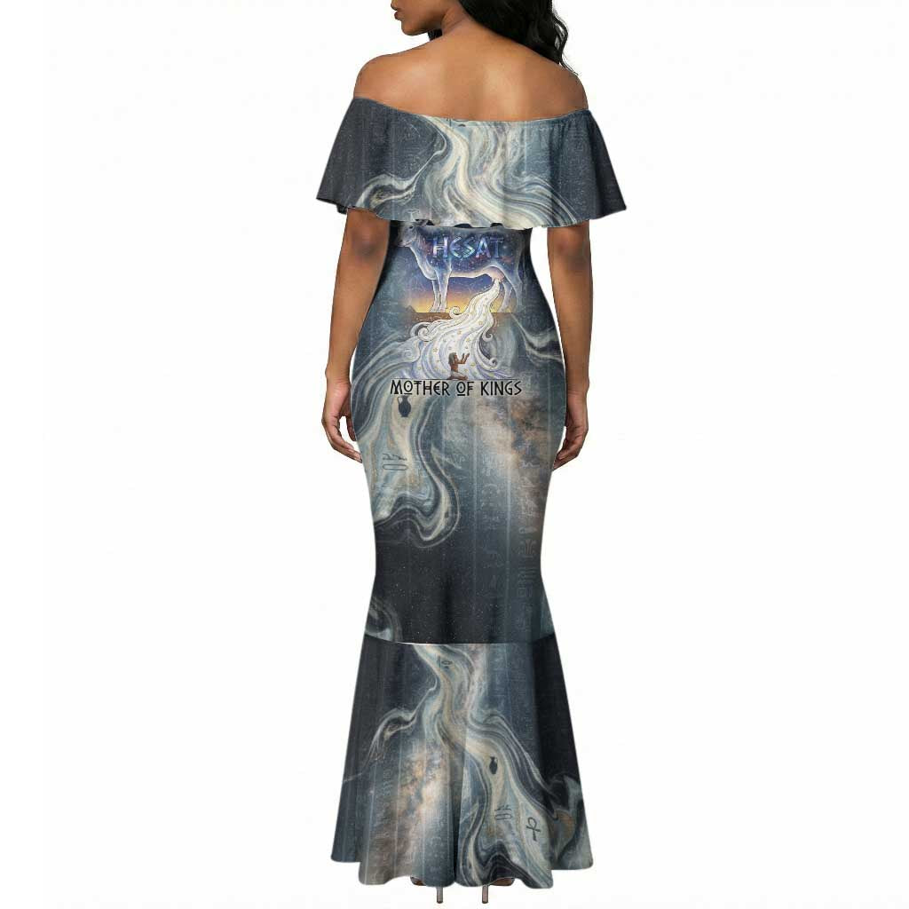 Hesat Celestial Cow Egyptian Mermaid Dress with Mythic Sky Motif in Cosmic Theme