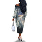 Hesat Celestial Cow Egyptian Off The Shoulder Long Sleeve Dress with Mythic Sky Motif in Cosmic Theme