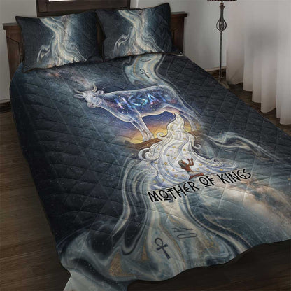 Hesat Celestial Cow Egyptian Quilt Bed Set with Mythic Sky Motif in Cosmic Theme