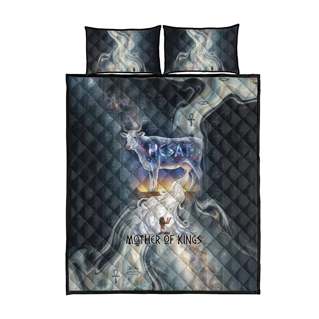 Hesat Celestial Cow Egyptian Quilt Bed Set with Mythic Sky Motif in Cosmic Theme