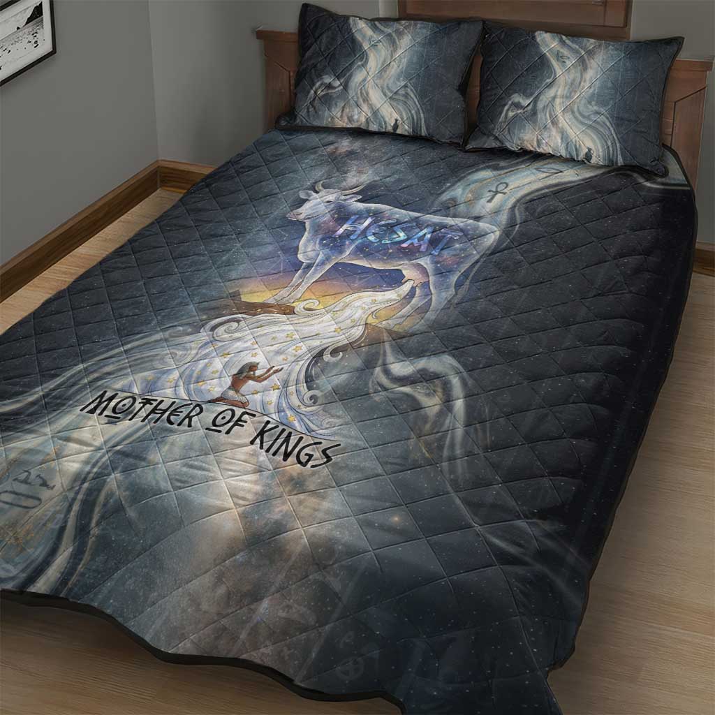 Hesat Celestial Cow Egyptian Quilt Bed Set with Mythic Sky Motif in Cosmic Theme