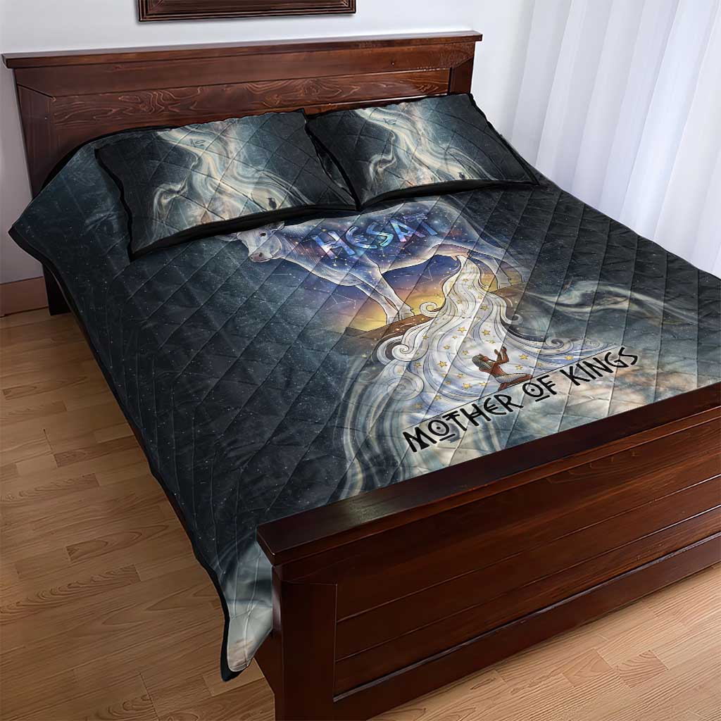 Hesat Celestial Cow Egyptian Quilt Bed Set with Mythic Sky Motif in Cosmic Theme