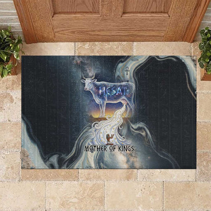 Hesat Celestial Cow Egyptian Rubber Doormat with Mythic Sky Motif in Cosmic Theme