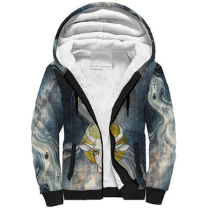 Hesat Celestial Cow Egyptian Sherpa Hoodie with Mythic Sky Motif in Cosmic Theme