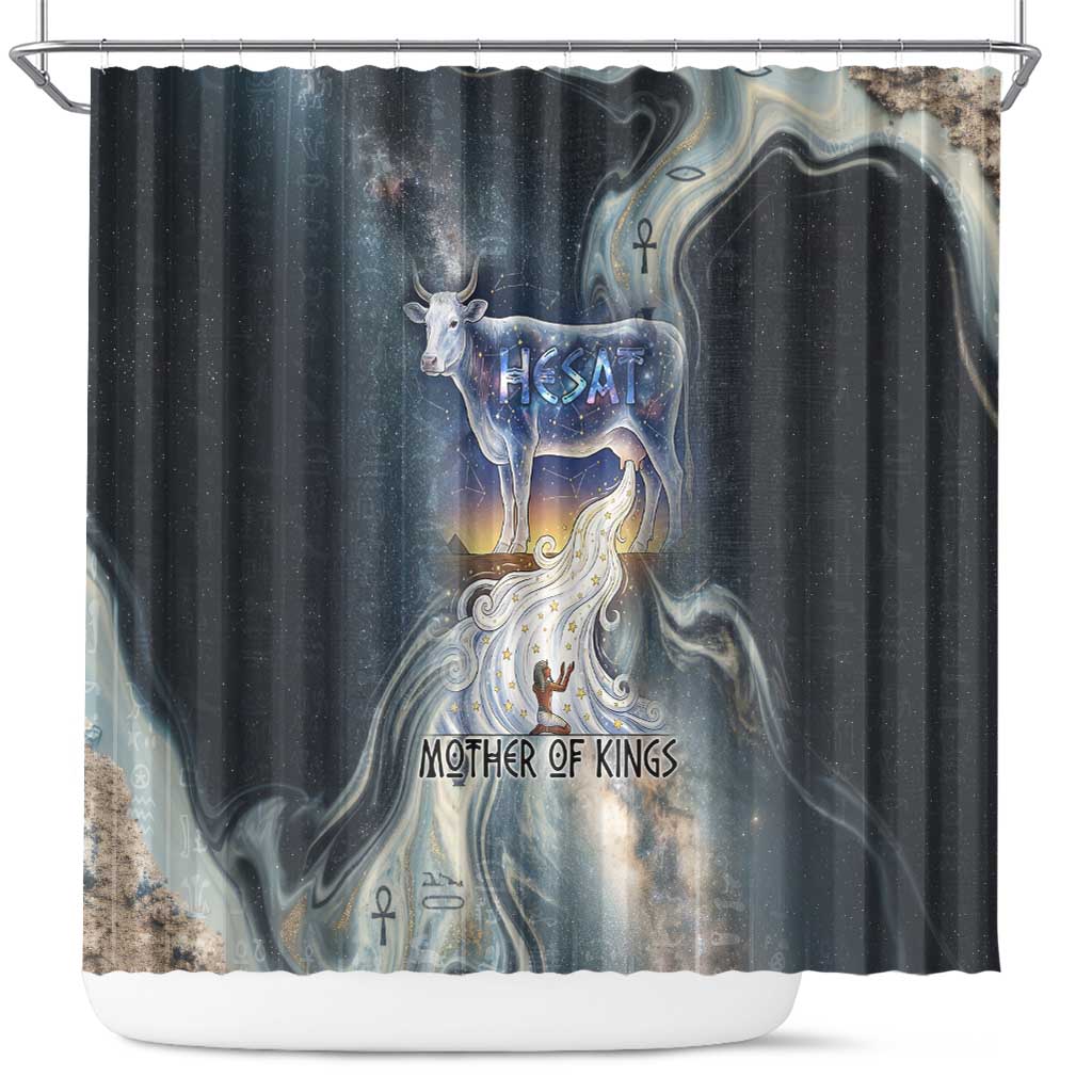 Hesat Celestial Cow Egyptian Shower Curtain with Mythic Sky Motif in Cosmic Theme