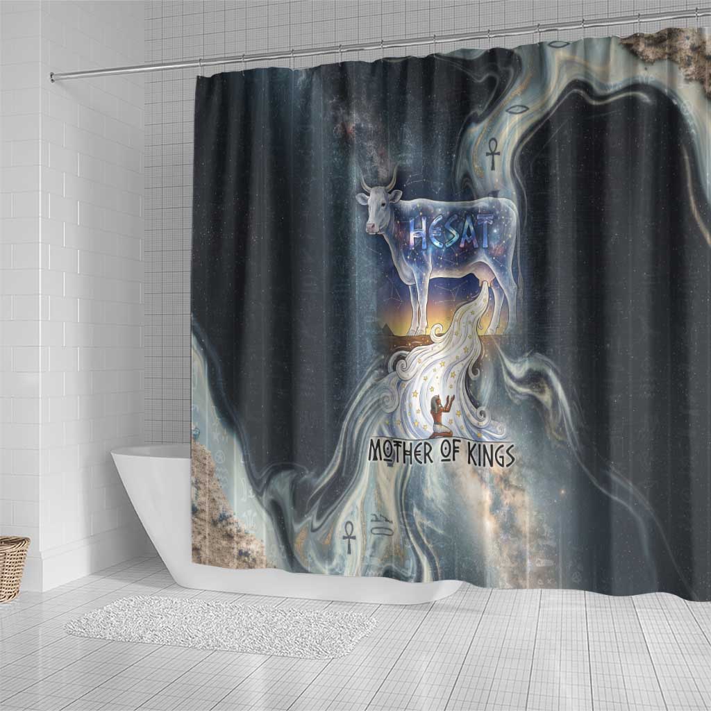 Hesat Celestial Cow Egyptian Shower Curtain with Mythic Sky Motif in Cosmic Theme