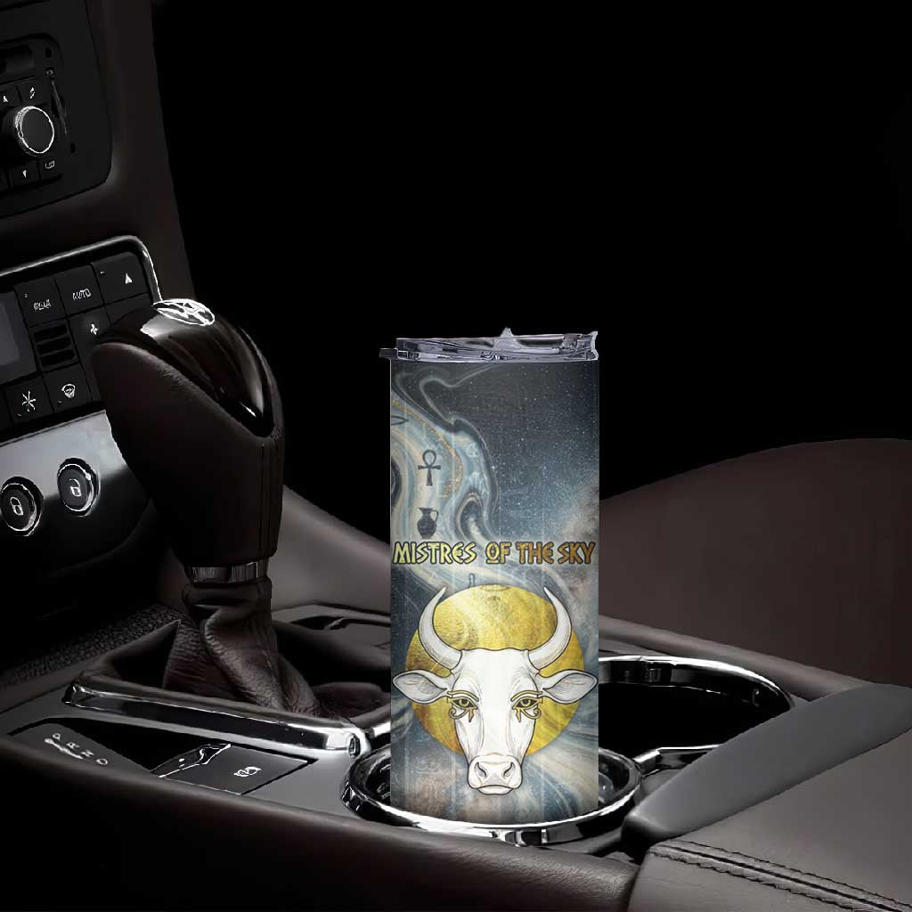Hesat Celestial Cow Egyptian Skinny Tumbler with Mythic Sky Motif in Cosmic Theme