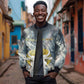 Hesat Celestial Cow Egyptian Sleeve Zip Bomber Jacket with Mythic Sky Motif in Cosmic Theme