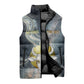 Hesat Celestial Cow Egyptian Sleeveless Puffer Jacket with Mythic Sky Motif in Cosmic Theme