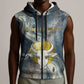 Hesat Celestial Cow Egyptian Sleeveless Zip Hoodie with Mythic Sky Motif in Cosmic Theme