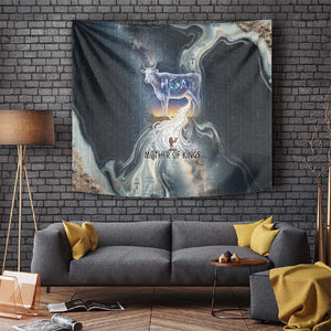 Hesat Celestial Cow Egyptian Tapestry with Mythic Sky Motif in Cosmic Theme