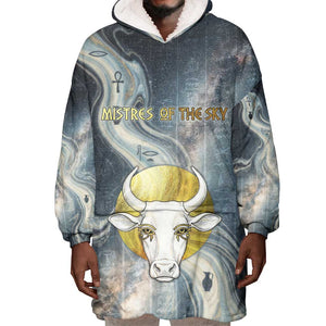 Hesat Celestial Cow Egyptian Wearable Blanket Hoodie with Mythic Sky Motif in Cosmic Theme