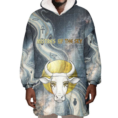 Hesat Celestial Cow Egyptian Wearable Blanket Hoodie with Mythic Sky Motif in Cosmic Theme