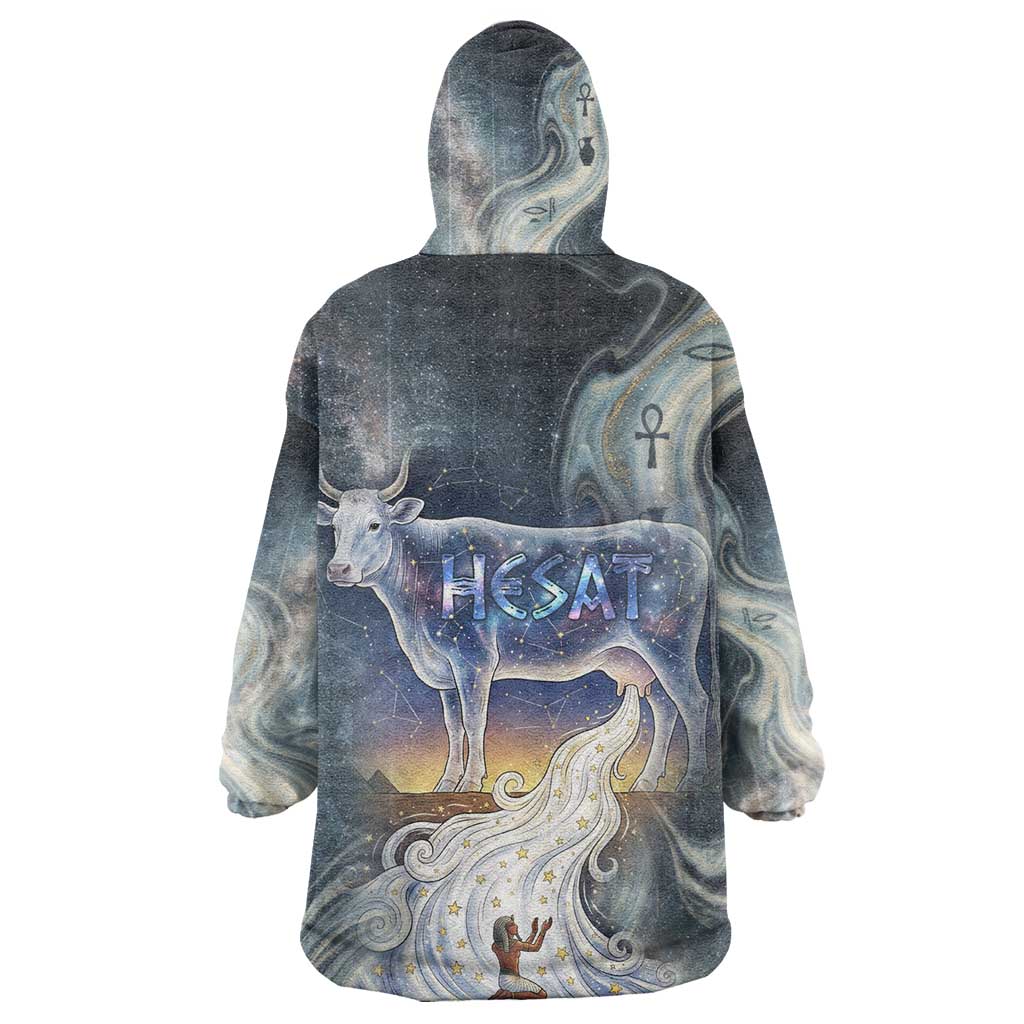 Hesat Celestial Cow Egyptian Wearable Blanket Hoodie with Mythic Sky Motif in Cosmic Theme
