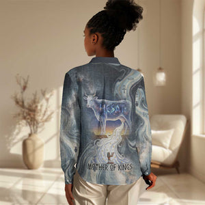 Hesat Celestial Cow Egyptian Women Casual Shirt with Mythic Sky Motif in Cosmic Theme
