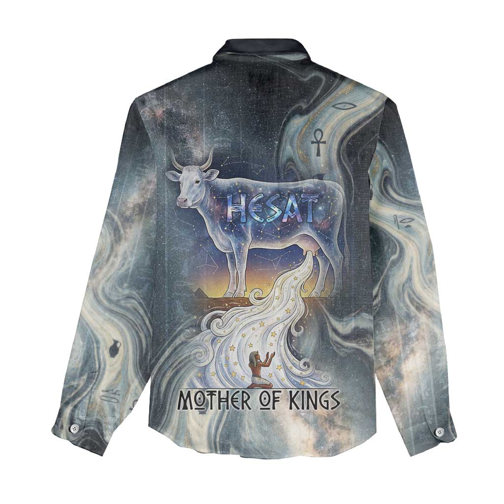 Hesat Celestial Cow Egyptian Women Casual Shirt with Mythic Sky Motif in Cosmic Theme