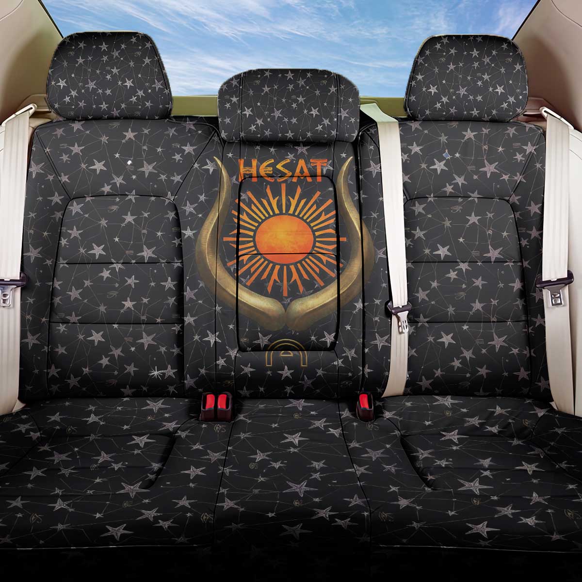 Hesat Solar Horn Symbol Back Car Seat Cover Egyptian Cosmic Cow in Starry Milky Way