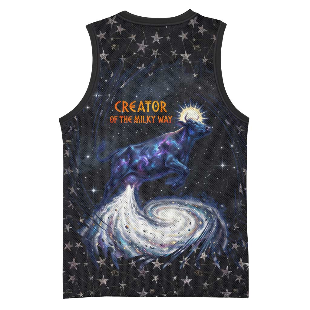 Hesat Solar Horn Symbol Basketball Jersey Egyptian Cosmic Cow in Starry Milky Way