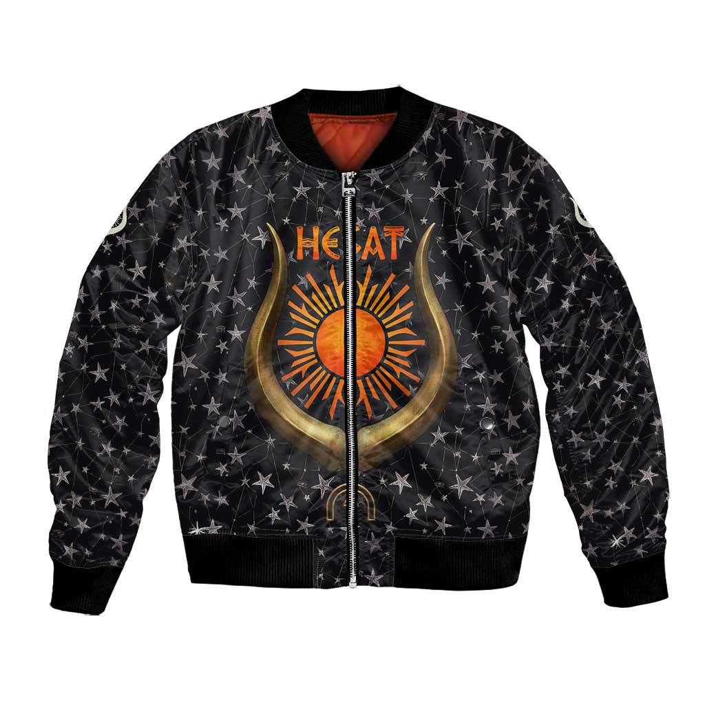 Hesat Solar Horn Symbol Bomber Jacket Egyptian Cosmic Cow in Starry Milky Way
