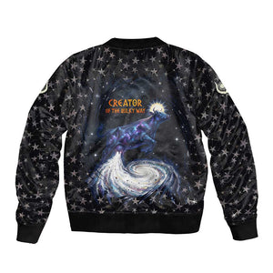 Hesat Solar Horn Symbol Bomber Jacket Egyptian Cosmic Cow in Starry Milky Way