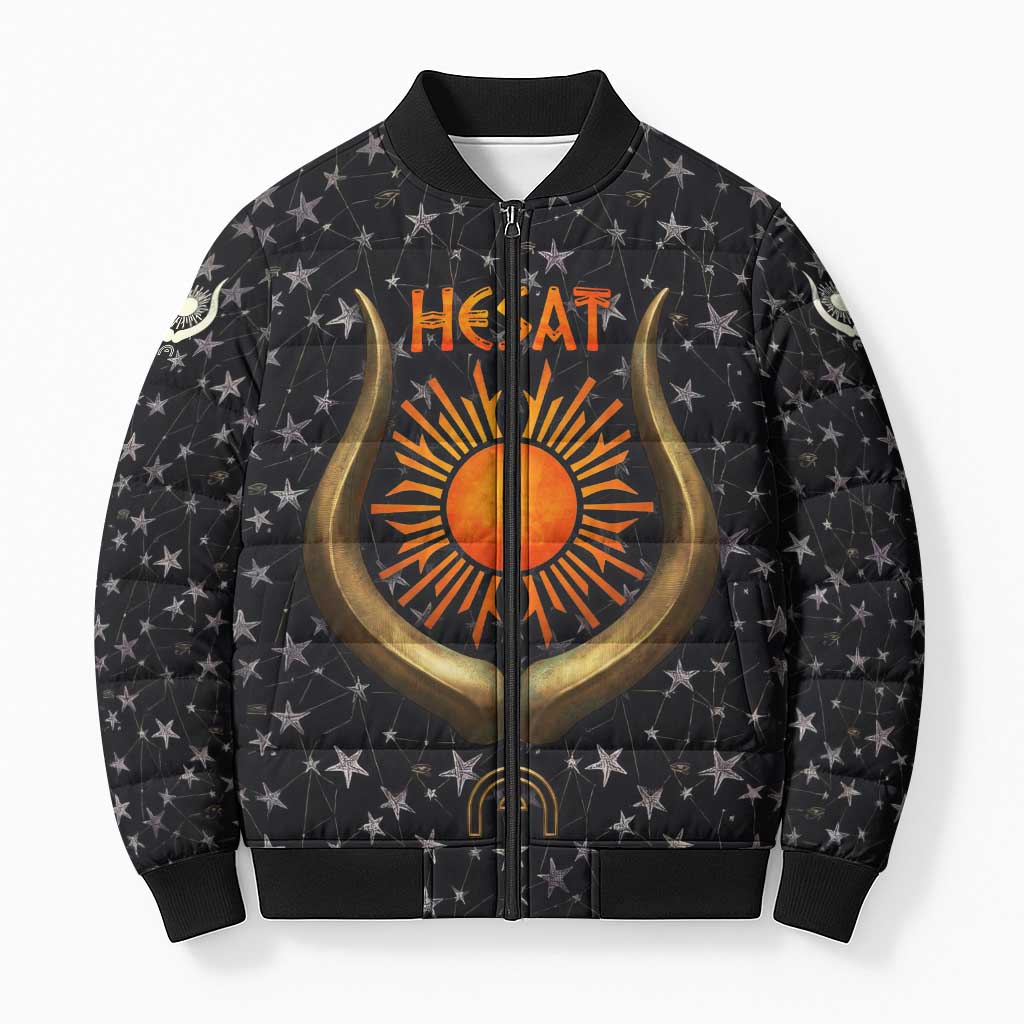 Hesat Solar Horn Symbol Bomber Puffer Jacket Egyptian Cosmic Cow in Starry Milky Way