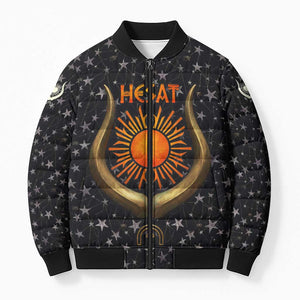 Hesat Solar Horn Symbol Bomber Puffer Jacket Egyptian Cosmic Cow in Starry Milky Way